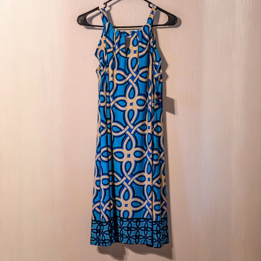 Just Taylor Dress NWT Size 10 Blue Geometric Print Sleeveless Midi Halter